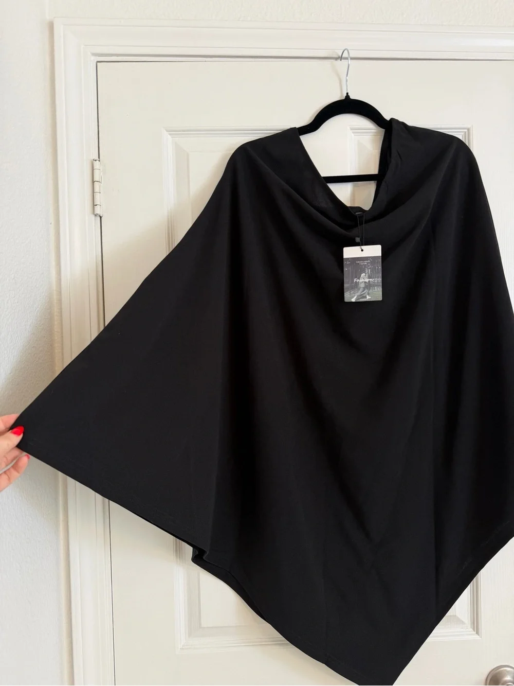 NWT Black Cowl Neck Asymmetrical Poncho Cape Top One Size - Picture 2 of 6